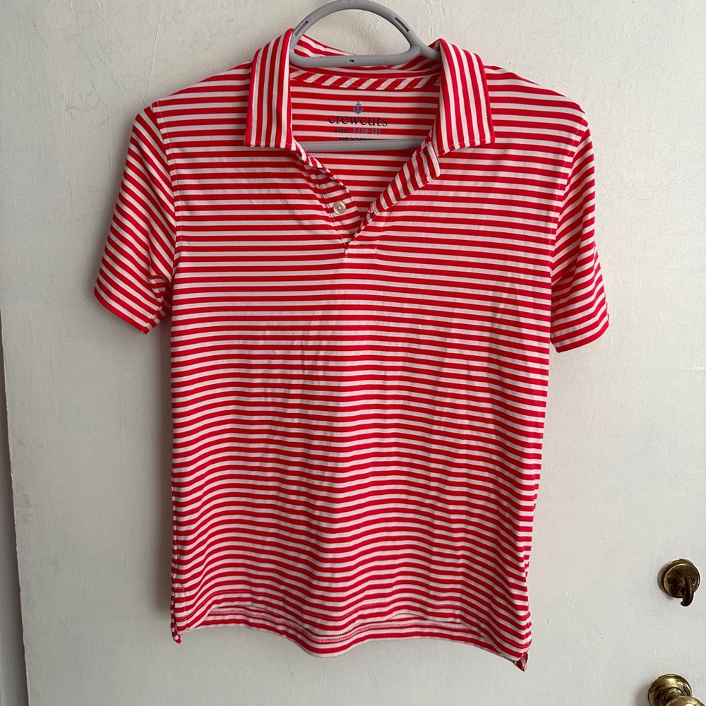 Crewcuts (J. Crew Kids) Red Striped, Short Sleeved Polo, Size L (10-11)
